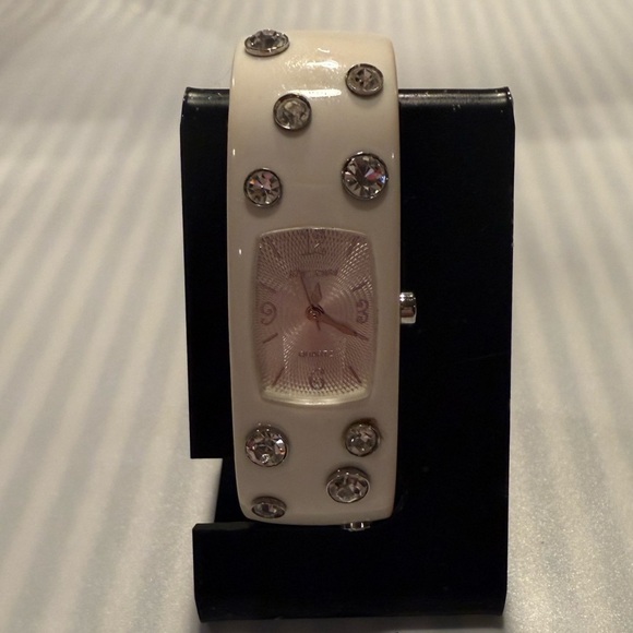 Vtg Betsy Johnson Swarvoski Watch Hinged Cuff Bracelet main image 5